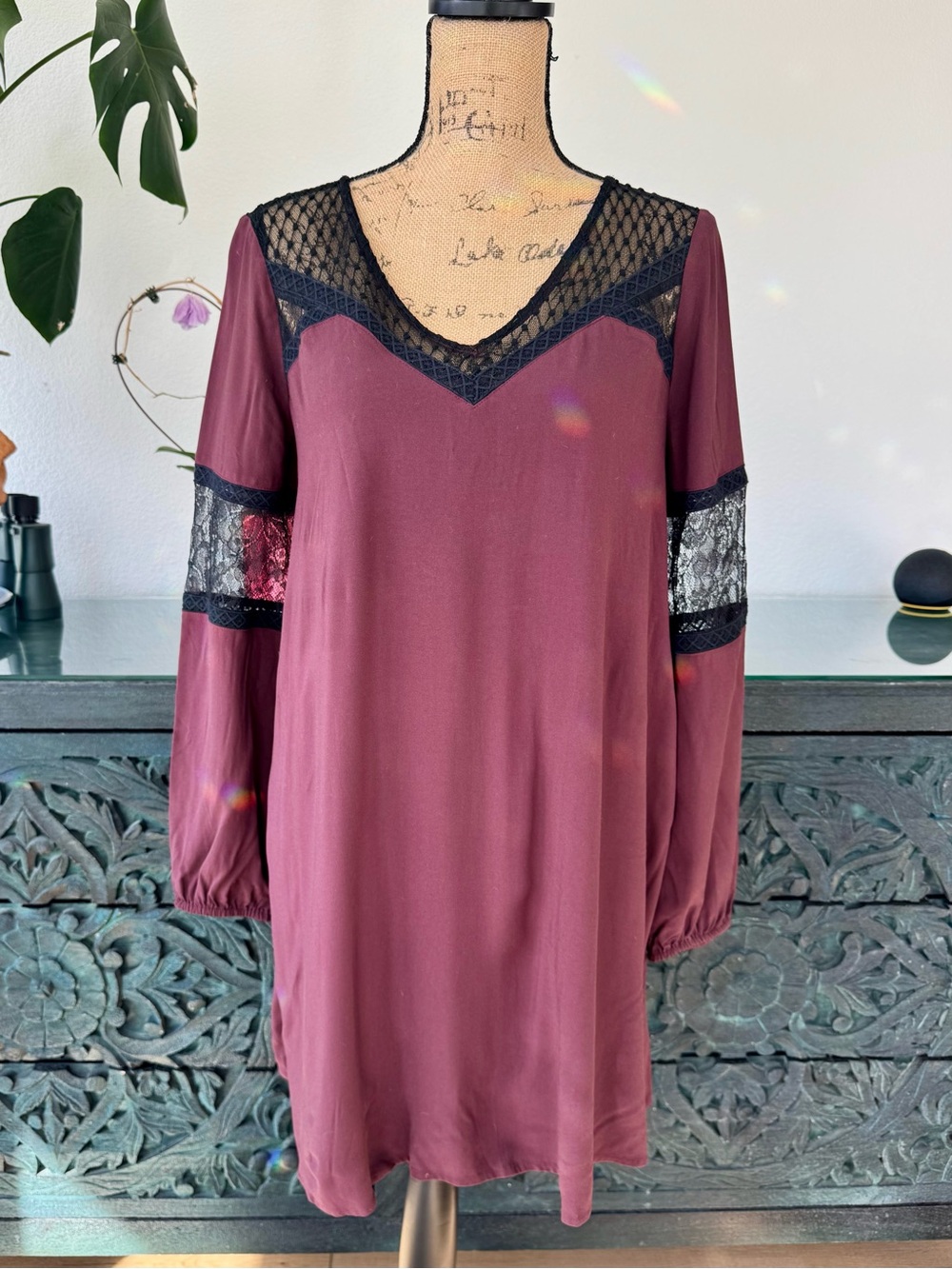 Express Plum and Black Lace Detail Dress